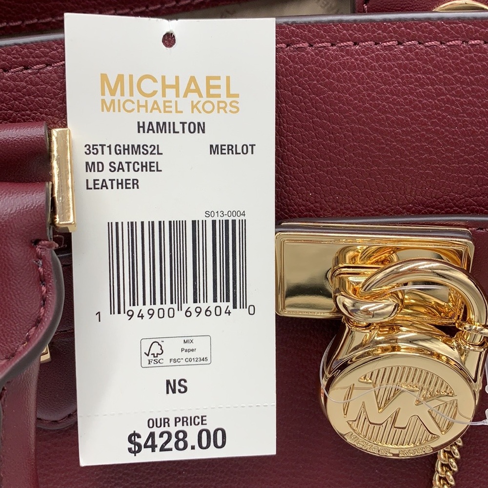 Michael Kors Hamilton Meidum Satchel Shoulder Crossbody Bag Merlot color NWT - Picture 16 of 16
